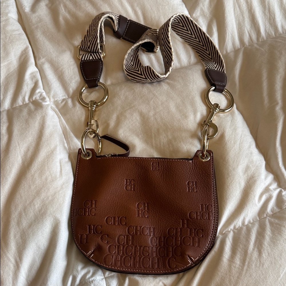 Carolina Herrera Brown Embossed Shoulder Bag